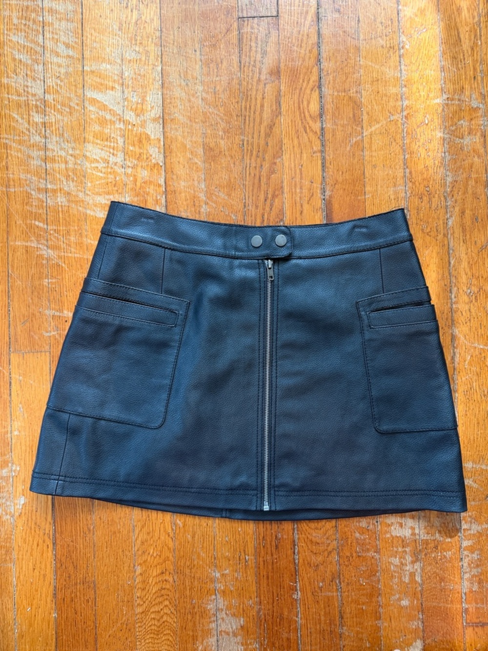 Free People Black Faux Leather Mini Skirt with Front Zip
